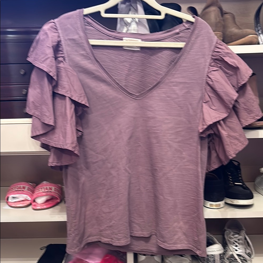Nation LTD Purple Ruffled Blouse with V-Neck
